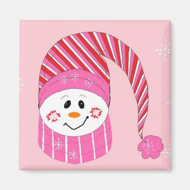 Aimant Bonhomme de neige en rose (Devant)