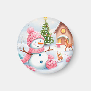 Aimant Bonhomme de neige festif avec cerfs dans un pays d