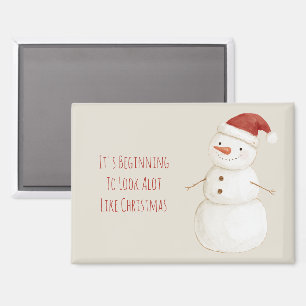 Aimant Bonhomme de neige heureux chapeau de Père Noël Noë