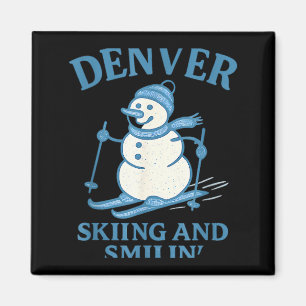 Aimant Bonhomme de neige souriant de ski à Denver Colorad