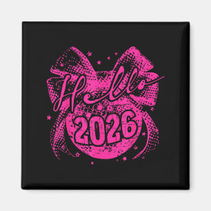 Aimant Bonjour 2026 Boule de Disco Coquette Nœud Bonne An