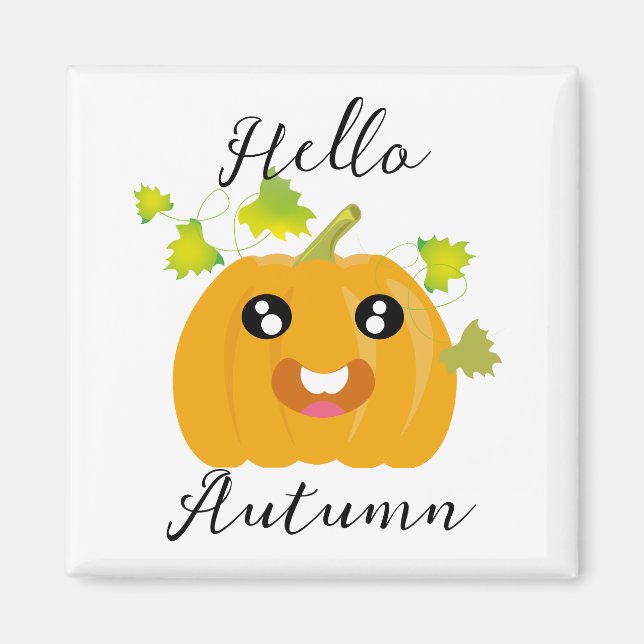 Aimant Bonjour Automne - Citrouille Halloween Mignonne (Devant)