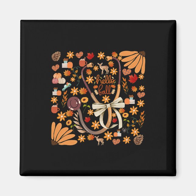 Aimant Bonjour Automne Stethoscope Infirmière Boho Floral (Devant)