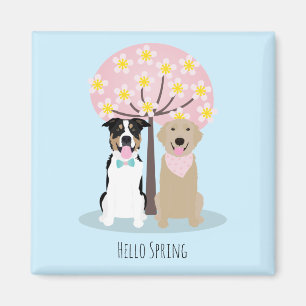 Aimant Bonjour Chiens De Printemps Par Cherry Blossom Tre