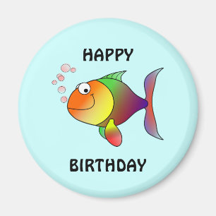 Aimant BONJOUR D'ANNIVERSAIRE, poisson de dessin animé c