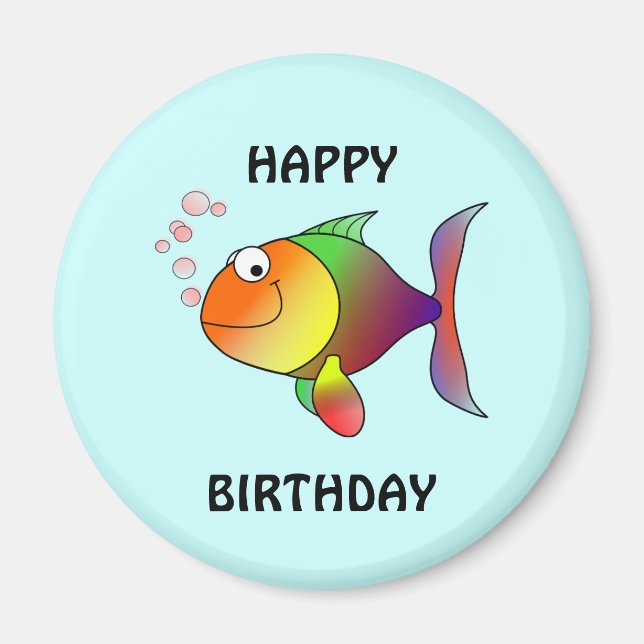 Aimant BONJOUR D'ANNIVERSAIRE, poisson de dessin animé co (Devant)