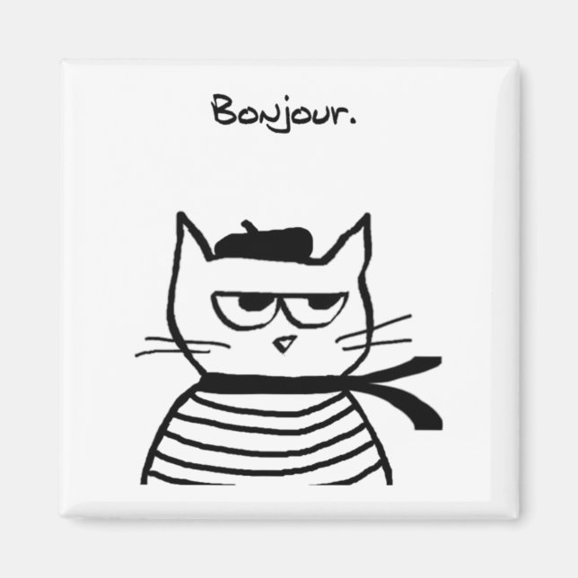 Aimant Bonjour French Cat Funny (Devant)