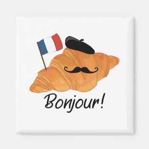 Aimant Bonjour French Croissant - France Funny Food