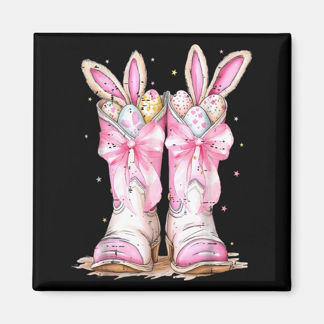Aimant Bonjour Pâques Western Lapin de Pâques Bottes de C (Devant)