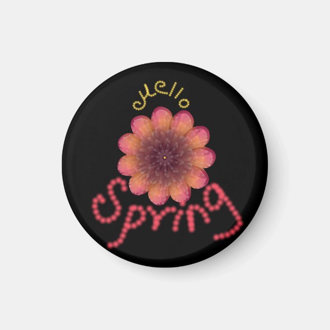 Aimant Bonjour Printemps - Fleur Texturée Rose et Orange  (Devant)