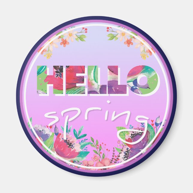 Aimant Bonjour Printemps, Fleurs, cercle (Devant)
