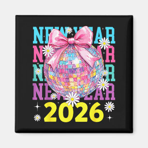 Aimant Bonne année 2026 Coquette Bow & Boule Disco