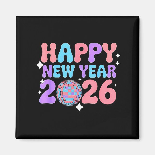 Aimant Bonne année 2026 disco groovy mignonne  (Devant)