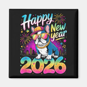 Aimant Bonne année 2026 Fête de feux d'artifice Bouledogu