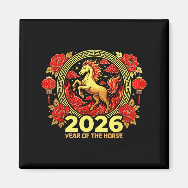 Aimant Bonne année chinoise du cheval de feu Chinois Z (Devant)