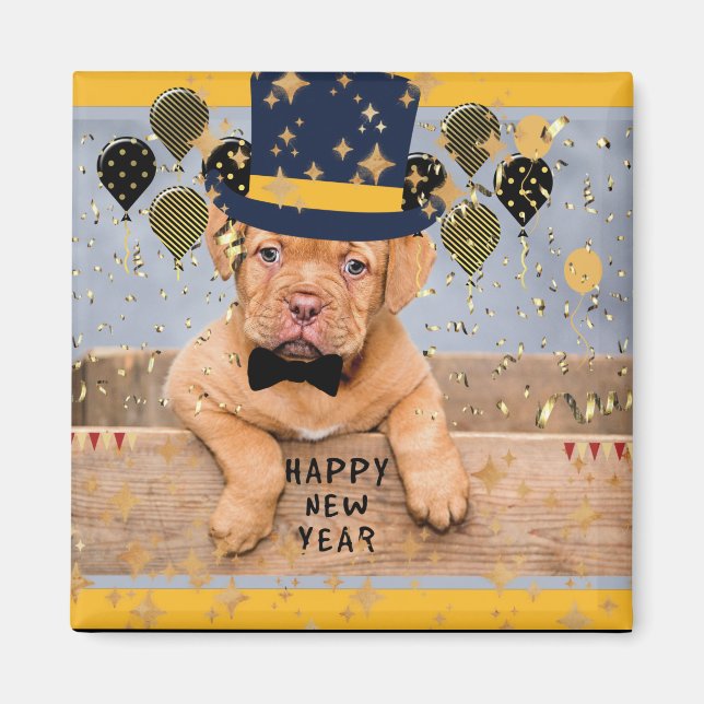Aimant Bonne année du nouvel an chiot (Devant)