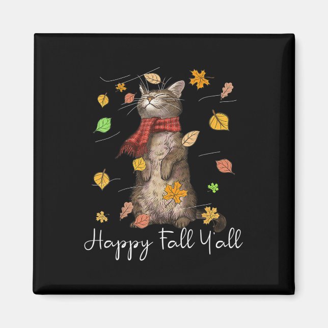 Aimant Bonne Chute Y'all mignonne Automne Chat Kitty Chat (Devant)
