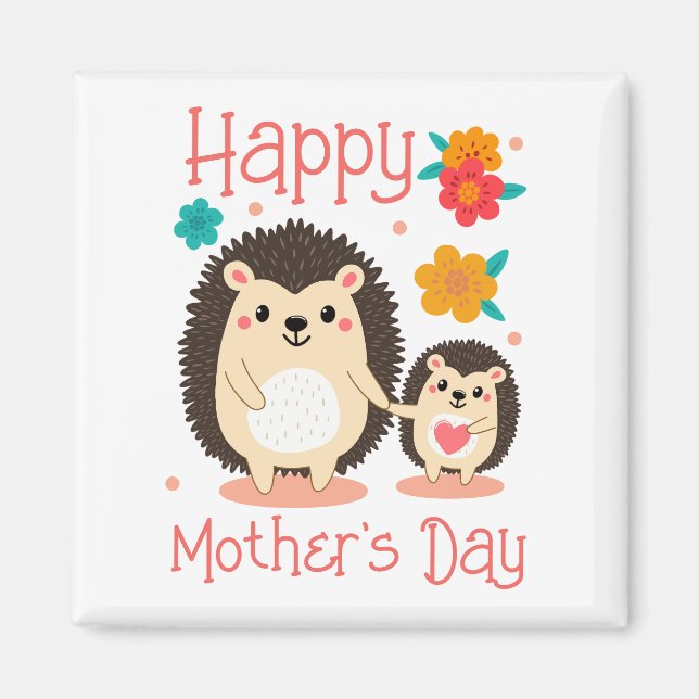 Aimant Bonne Fête des Mères Maman et Bébé Hérisson (Devant)