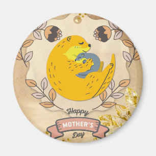 Aimant Bonne fête des mères mignonne Otter et bébé floral