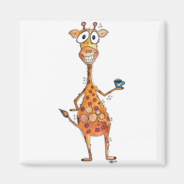 Aimant Bonne Giraffe Whimsical Boire Café (Devant)