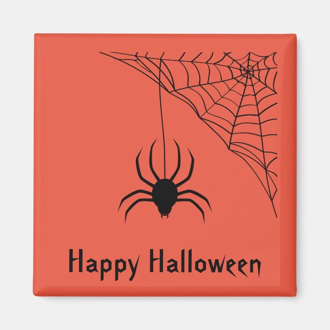 Aimant Bonne Halloween Orange | Black Spider et Web (Devant)