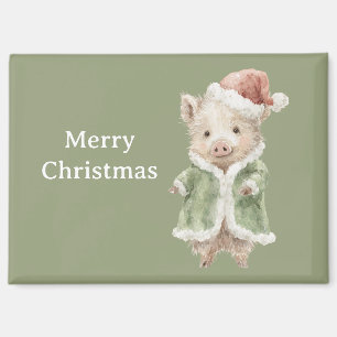 Aimant Bonnet de Noël Rouge Happy Pig