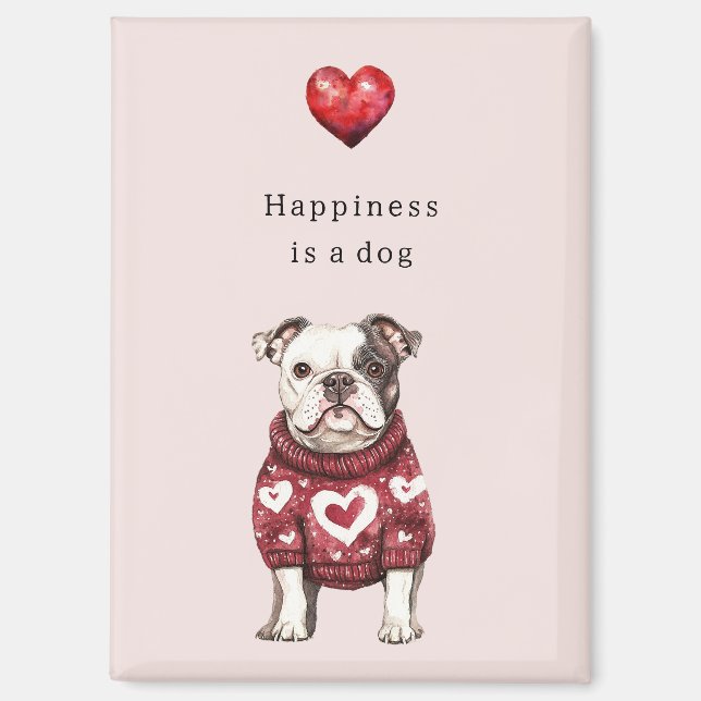 Aimant Bonnet rouge coeurs blancs Happiness est un chien (Recto)