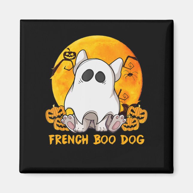 Aimant Boo Bulldog avec araignée Citrouille et lune (Devant)