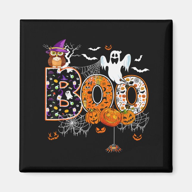Aimant Boo Creepy Owl Pumpkin Ghost Halloween Men Women K (Devant)