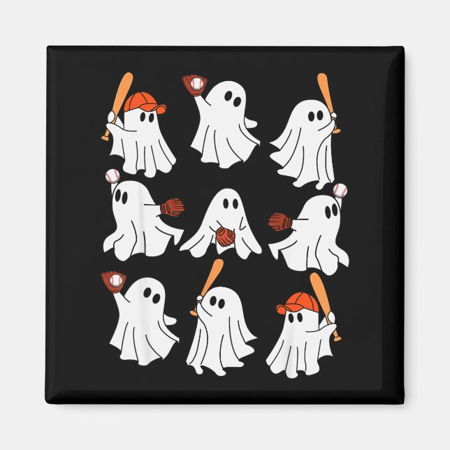 Aimant Boo Ghost Halloween Baseball Happy Halloween Baseb (Devant)