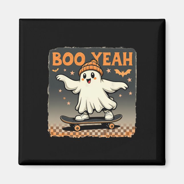 Aimant Boo ouais Halloween drôle de fantôme planche à rou (Devant)