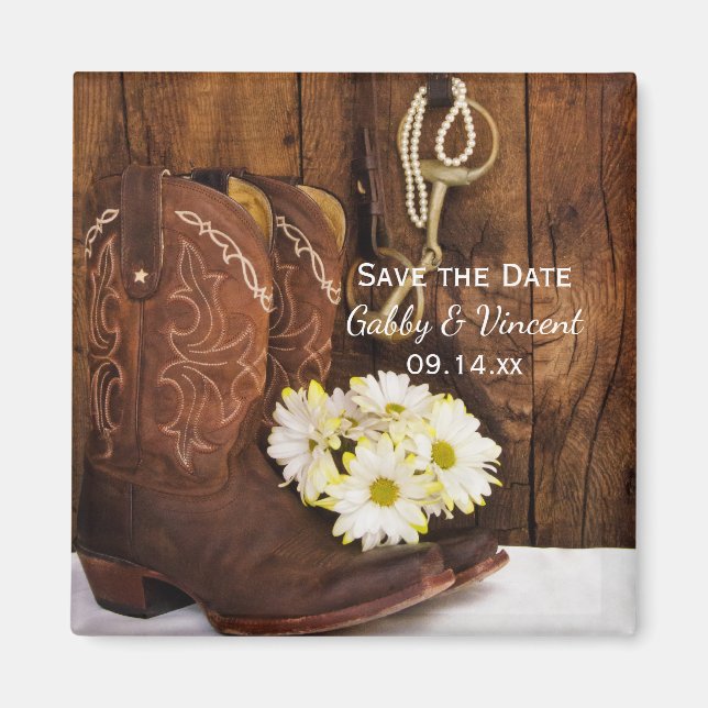 Aimant Boots Daisies et Horse Bit Wedding Enregistrer la  (Devant)