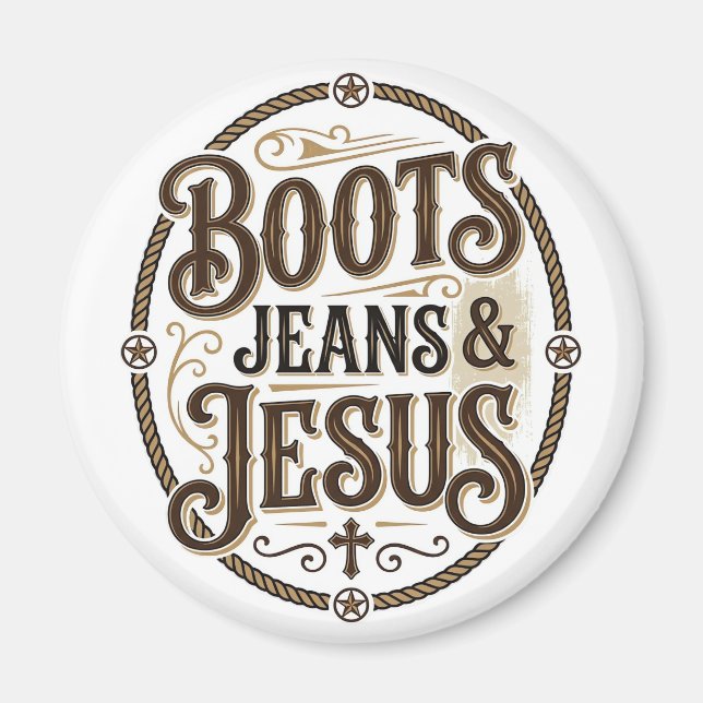 Aimant Boots Jeans & Jésus Foi Occidentale Vintage (Devant)