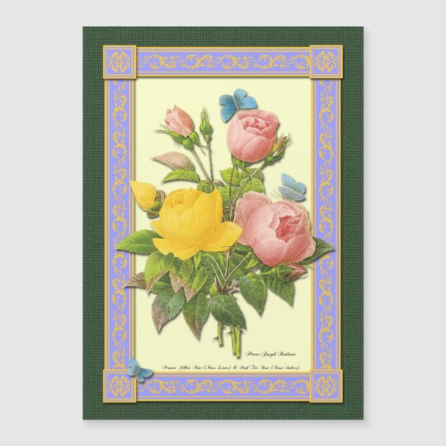 Aimant Boquet Rose et Papillons (Devant)
