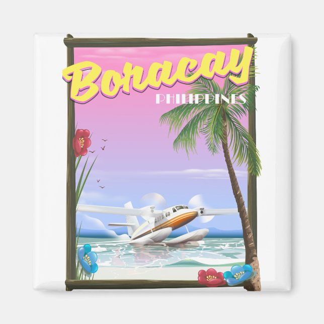 Aimant Boracay Philippines affiche de voyage de plage (Devant)