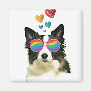 Aimant Border Collie Chien avec coeurs Saint-Valentin
