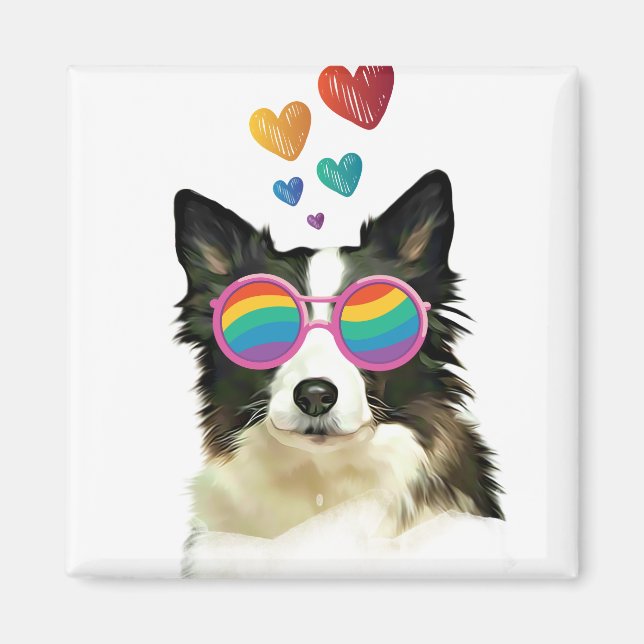 Aimant Border Collie  Chien avec coeurs Saint-Valentin  (Devant)