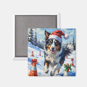Aimant Border Collie Chien Noël Neige Agilité Amusement