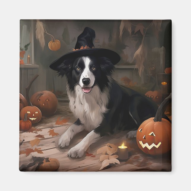 Aimant Border Collie Citrouilles Halloween Épouvantable (Devant)