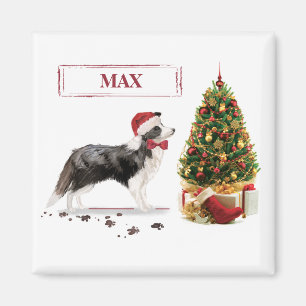 Aimant Border Collie Drôle de Noël Chien avec Arbre