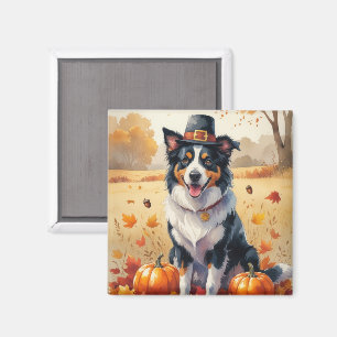 Aimant Border Collie en Feuilles d'Automne Art de Thanksg