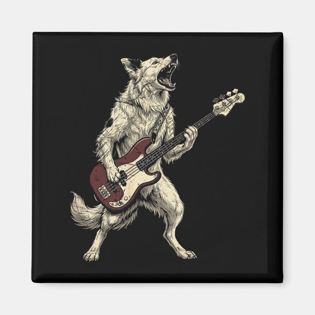 Aimant Border Collie Rock drôle jouant de la guitare Chie (Devant)