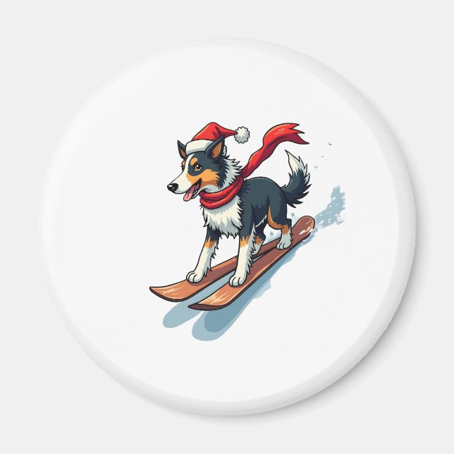 Aimant Border Collie Snowboardeur (Devant)