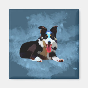 Aimant Bordure Collie Chien Aquarelle Portrait