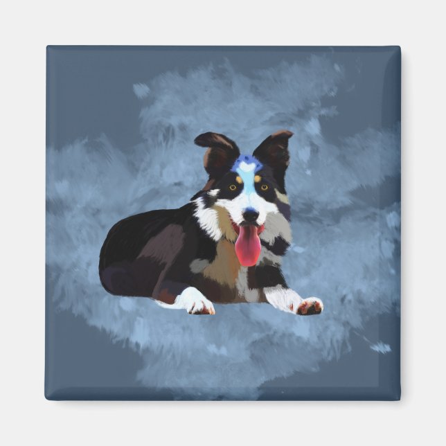 Aimant Bordure Collie Chien Aquarelle Portrait (Devant)