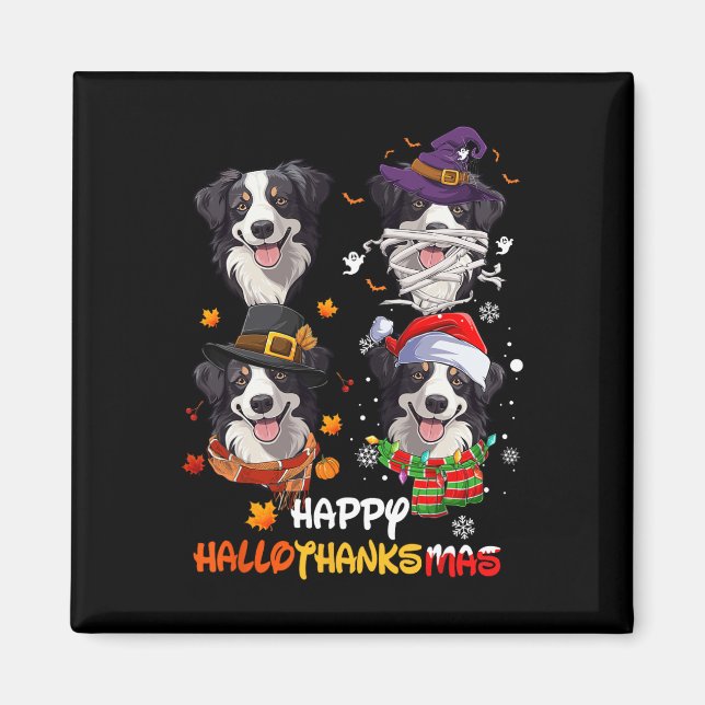 Aimant Bordure Collie Chien Hallothanksmas Halloween Than (Devant)