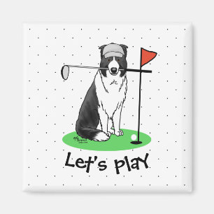 Aimant Bordure Collie Chien Jouer Golf (noir & blanc) Amu