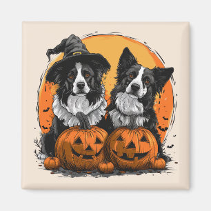Aimant Bordure Collie Chiens Halloween Jack O Lanterns