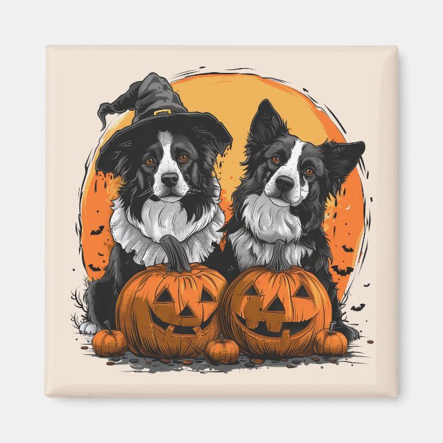Aimant Bordure Collie Chiens Halloween Jack O Lanterns (Devant)
