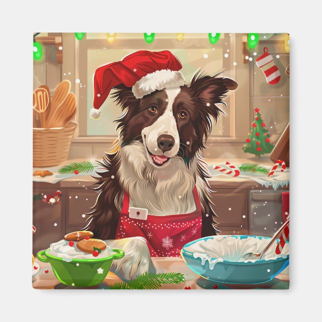 Aimant Bordure Collie Gîtes : Noël festif (Devant)